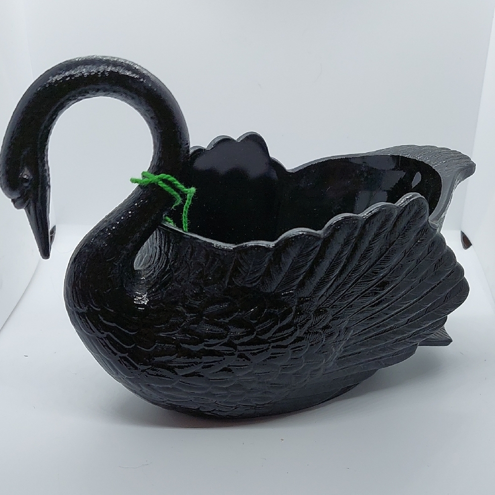 Black Amethyst Glass Swan- Cambridge Glass - Salt Cellar/Dish